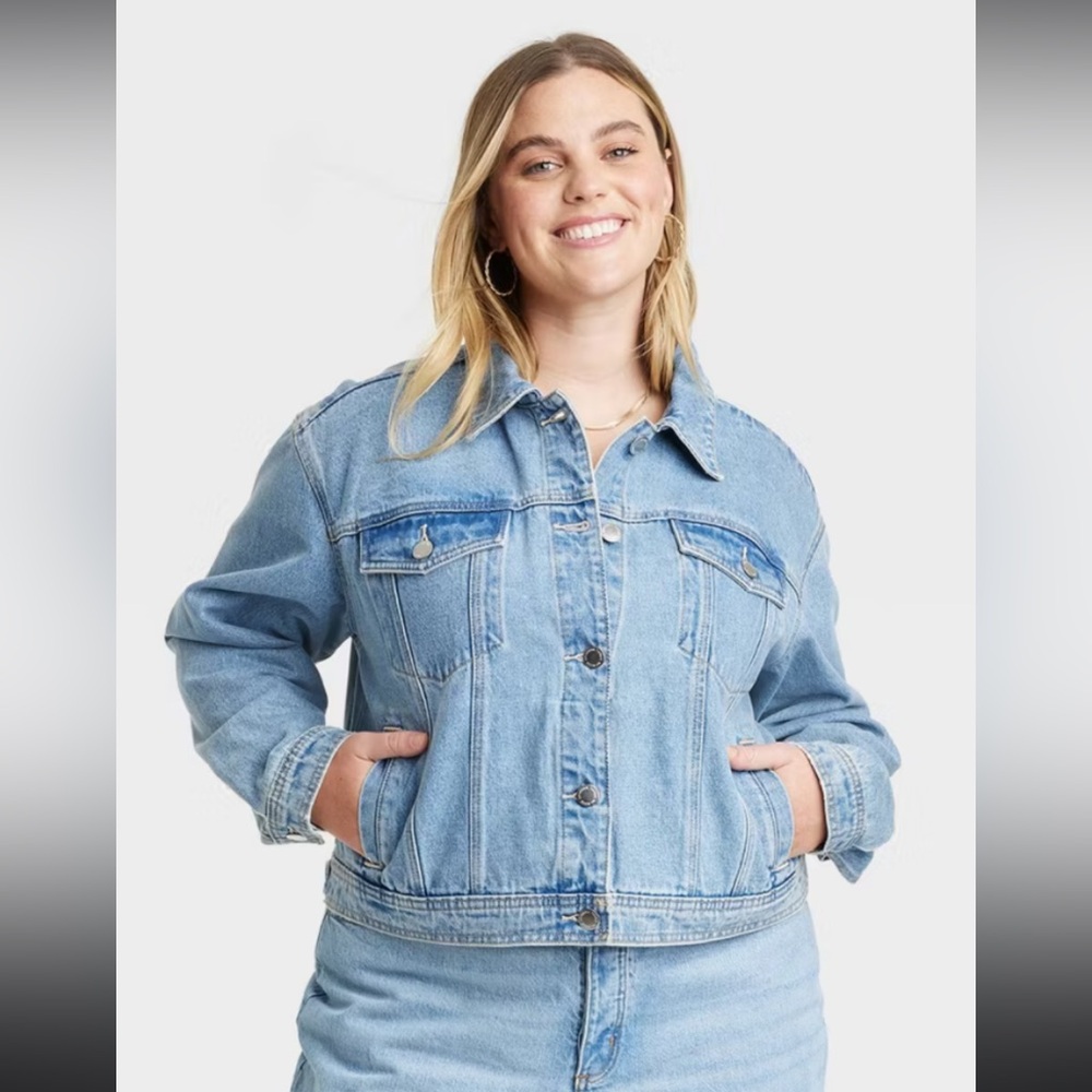Universal Thread Cropped Denim Jacket, medium wash, XXL